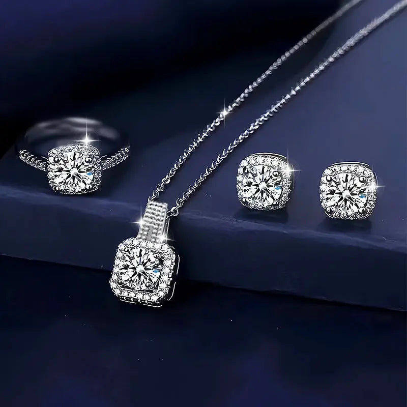 1 Set 4pcs Elegant, luxurious, Shiny And Exquisite necklace, earrings, Ring set, Beautiful And fashionable, all-match Commemorative Gift Chic Le'Meek
