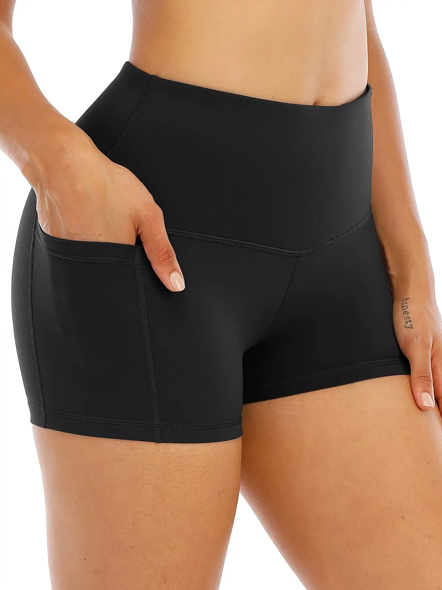 5pcs Set Of 5-inch High Waisted Knight Shorts, Women's Pockets, Ultra Soft Abdomen Control, No Perspective Exercise, Running, Yoga Exercise Shorts, 6-inch Length Chic Le'Meek