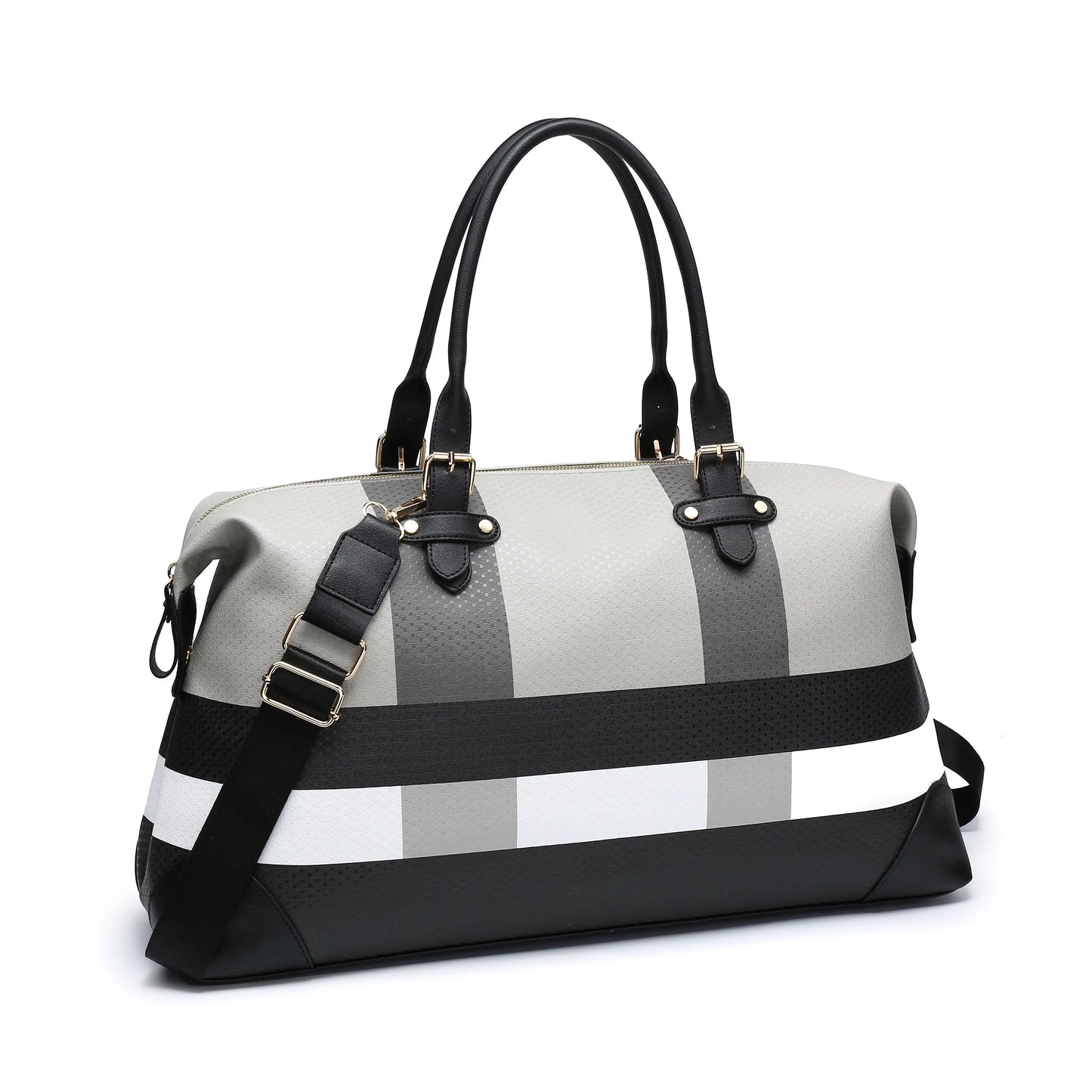 PU leather large overnight travel bag striped pattern handbag carry-on luggage bag suitable for vacation, overnight, camping, hiking, sports and fitness Chic Le'Meek