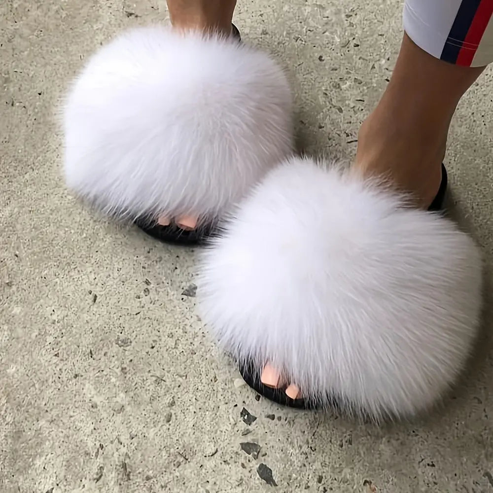 Luxurious Womens Faux Fur Slides - Soft Open Toe Slip-Ons - Ultra-Plush Indoor Slippers for Cozy Lounging - Comfortable Flat Sole - Perfect for Bedroom & Casual Wear Temu
