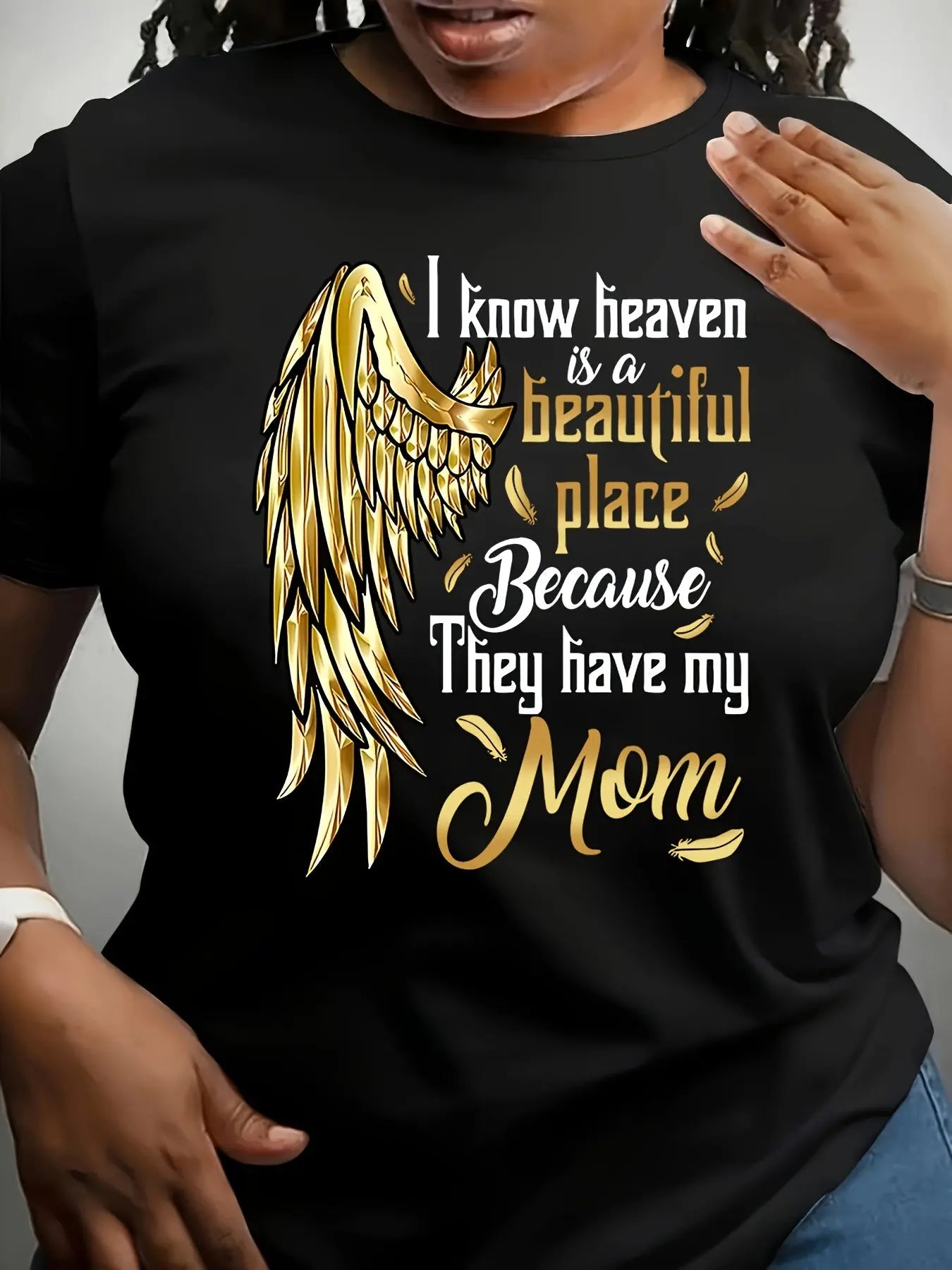 1 Plus-Size Women'S Plus Size Women'S T-Shirt Printed with Angel Wings And Inspirational Quotes - Casual Polyester Blend, Round Neck, Machine Washable - Ideal for Spring And Summer, Everyday Comfort Patterned T-Shirt Stretch Chic Le'Meek