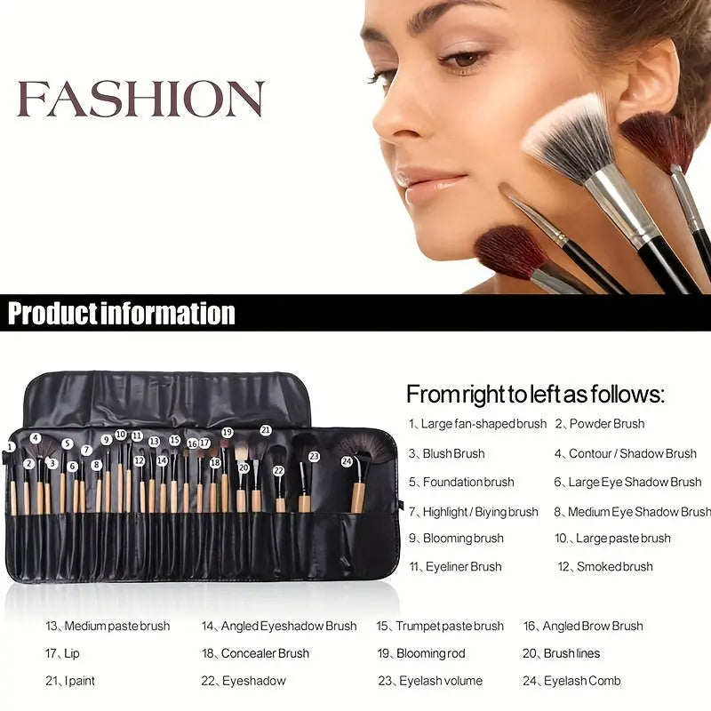 24pcs Professional Makeup Brush Set with Soft Synthetic Bristles for Flawless Foundation, Blush & Eyeshadow Application - Includes Travel Case Chic Le'Meek