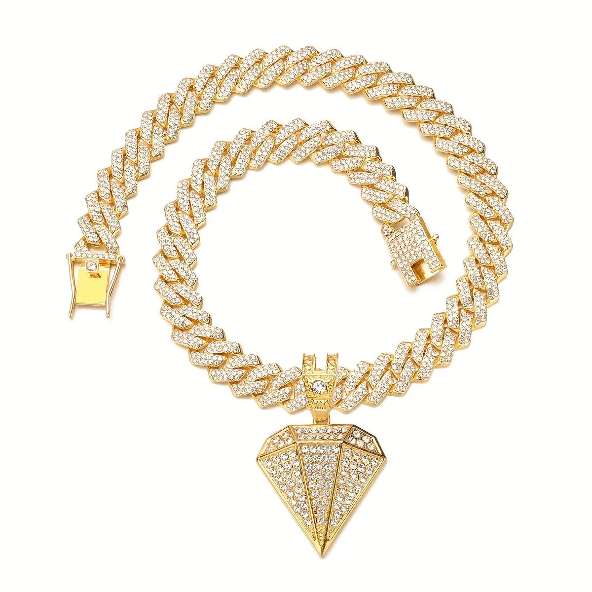 1 Pc Mens Hip Hop Punk Golden Large Rhinestone Pendant Necklace, Fashion Miami Cuban Chain Temu