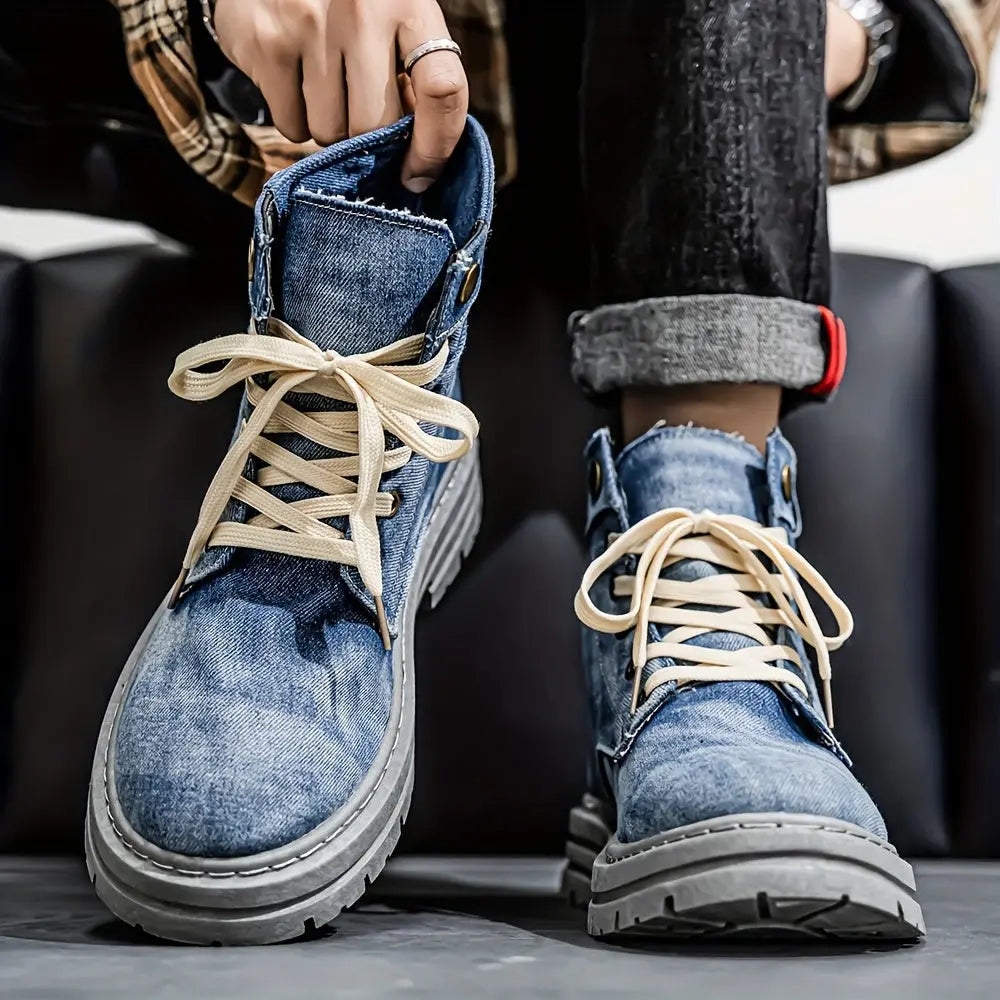 Men's Thick Anti-Slip Shock-Absorbing Ankle Boots - Durable PU Upper & PVC Sole, All-Season Versatile Lace-Up Shoes for Casual, Outdoor & Daily Wear, Casual Streetwear, Modern Street Footwear, Comfortable Fabric Insole Chic Le'Meek
