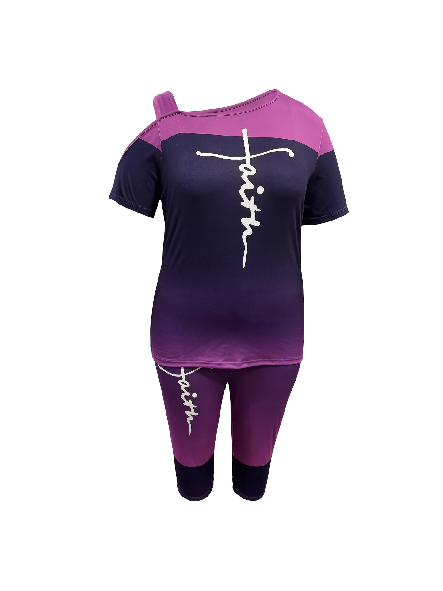 Large size Women's fashion set, gradient color set, faith print Chic Le'Meek