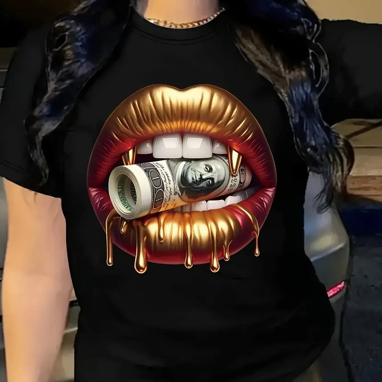 Plus Size Bold Lip - Print T - Shirt For Women | Casual Crew Neck, Medium Stretch | Ideal For Making A Statement & Outdoor Chic Le'Meek