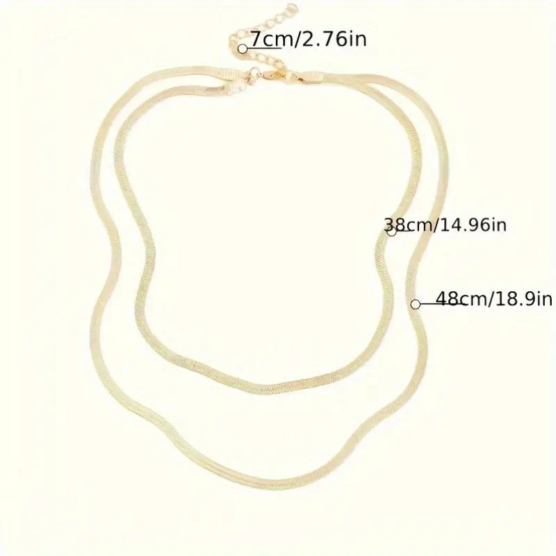 1pc Elegant Minimalist Multi-Layer Flat Snake Chain Necklace for Women - Golden-Tone Alloy Versatile Daily Wear & Holiday Gift Jewelry, Snake Jewelry Chic Le'Meek