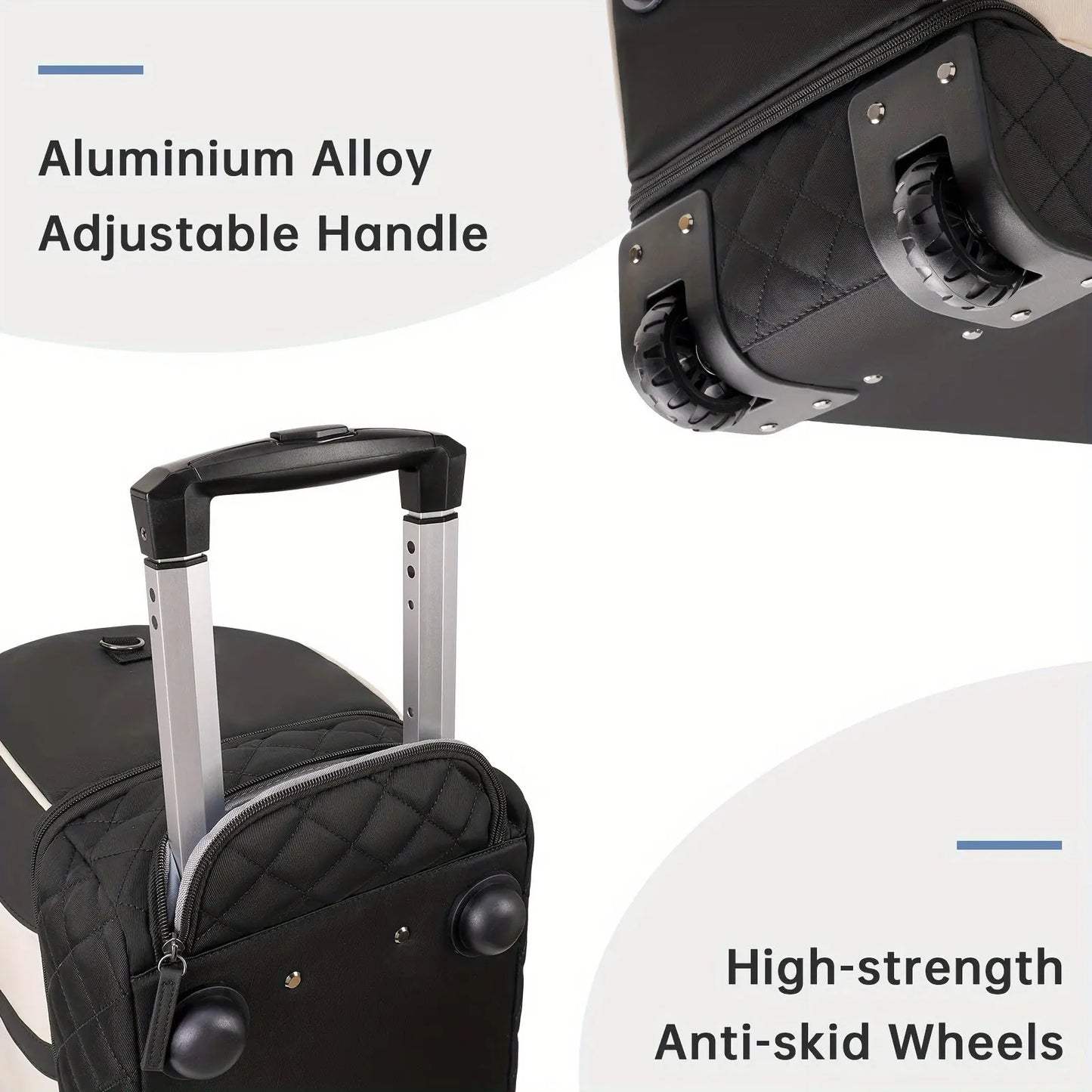 2-Piece Travel Luggage Set - Quilted Soft Shell, Telescoping Handle, In-Line Skate Wheels, Durable Aluminum Alloy Pull Handle, Zipper Closure - Flight-Friendly Carry-On Rolling Suitcase & Matching Cosmetics Bag Temu