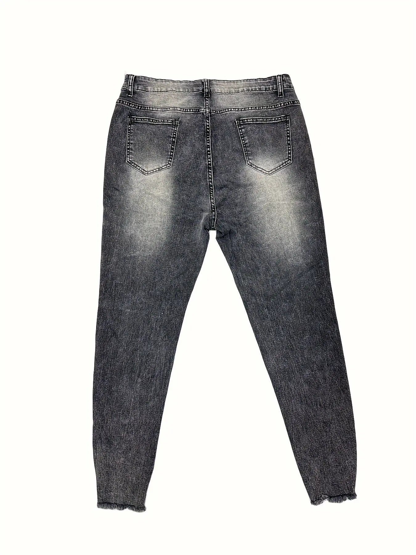 Plus Size Womens Fashionable Skinny Jeans - Durable & Stretchy, Distressed Ripped Design with Raw Trim, Button Fly, Low Rise - Perfect for Curvy Figures, Trendy Denim Style Temu