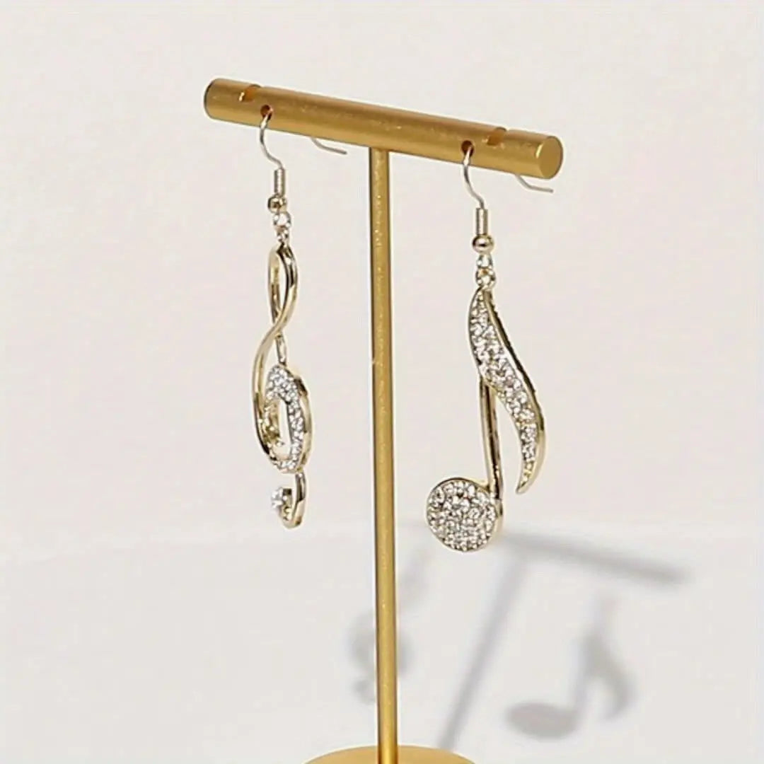 1 Pair - Glamorous Golden Music Symbol Earrings - Handcrafted with Sparkling Zircon, Dangle Design for Music Lovers - Delicate & Unique Fashion Accessory Temu