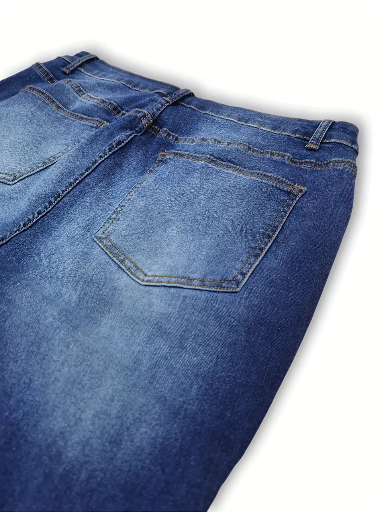Plus Size Casual Jeans, Women's Plus Washed Floral Embroidery Button Fly Skinny Jeans Temu
