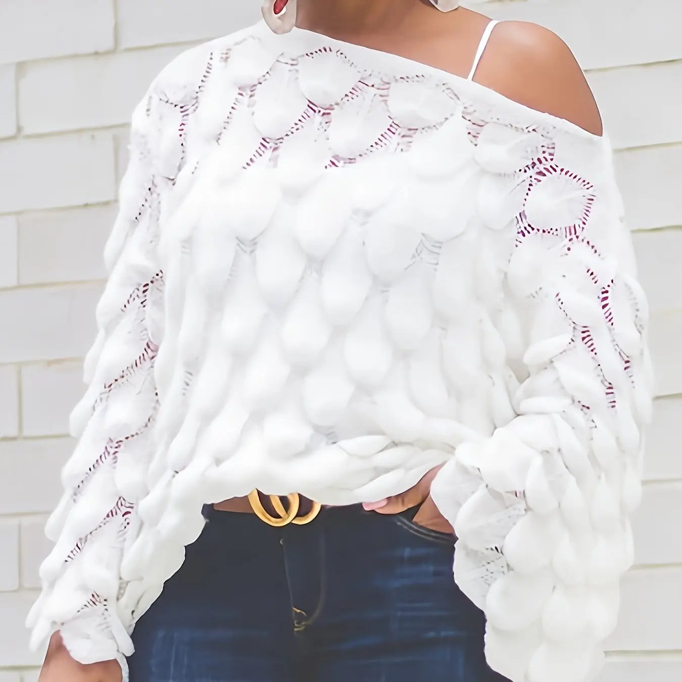 Women's Off-Shoulder Hollow Knit Sweater Temu