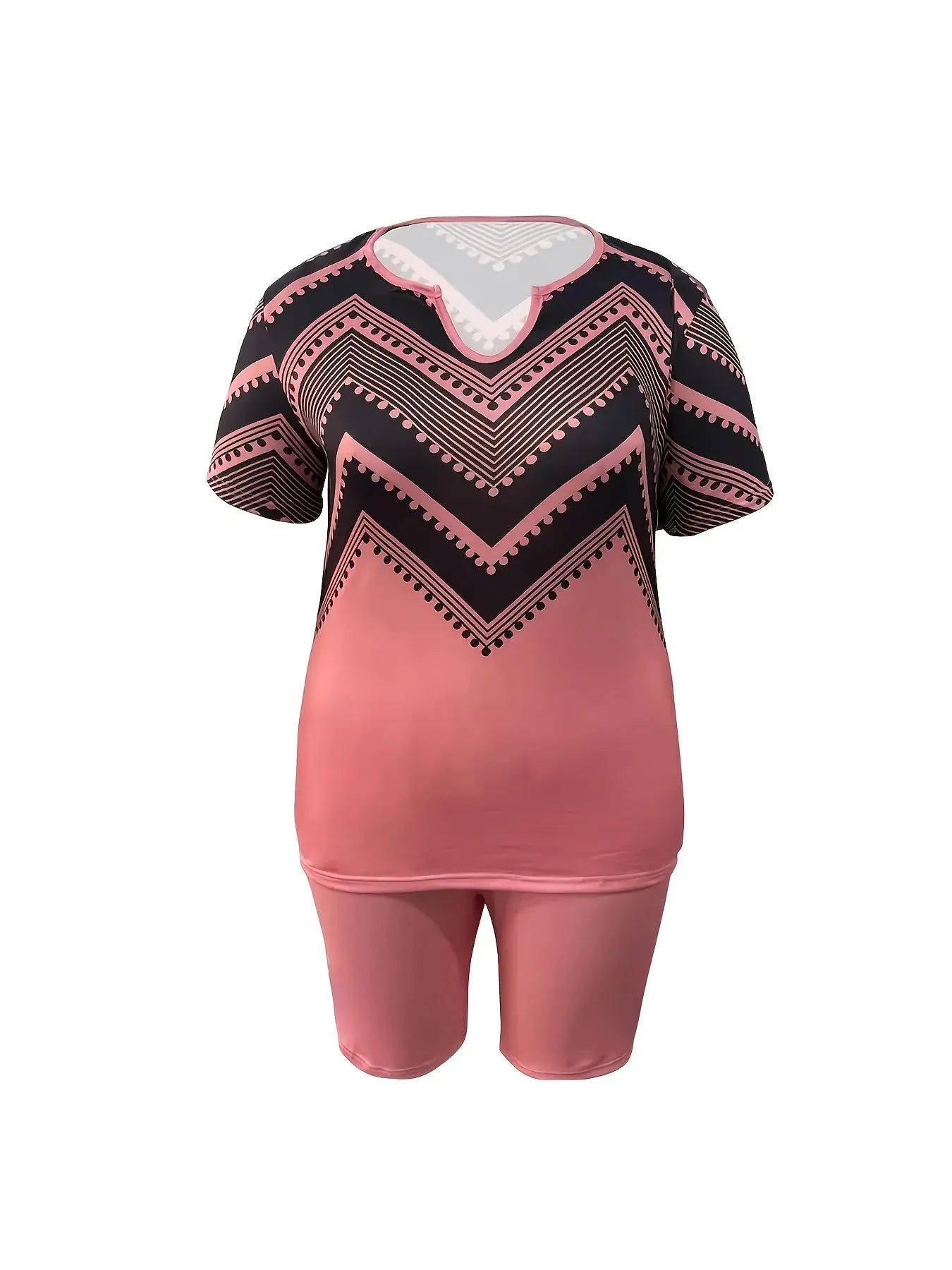 Womens Plus Size Bohemian Two Pieces Set Casual Elegant Shorts Set, V Neck Short Sleeve Top & Shorts Outfits For Spring, Fall & Summer, Comfortable Polyester For Casual Attire, Versatile Clothing, Women'S Plus Size Clothing Chic Le'Meek