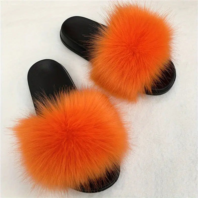 Luxurious Womens Faux Fur Slides - Soft Open Toe Slip-Ons - Ultra-Plush Indoor Slippers for Cozy Lounging - Comfortable Flat Sole - Perfect for Bedroom & Casual Wear Temu