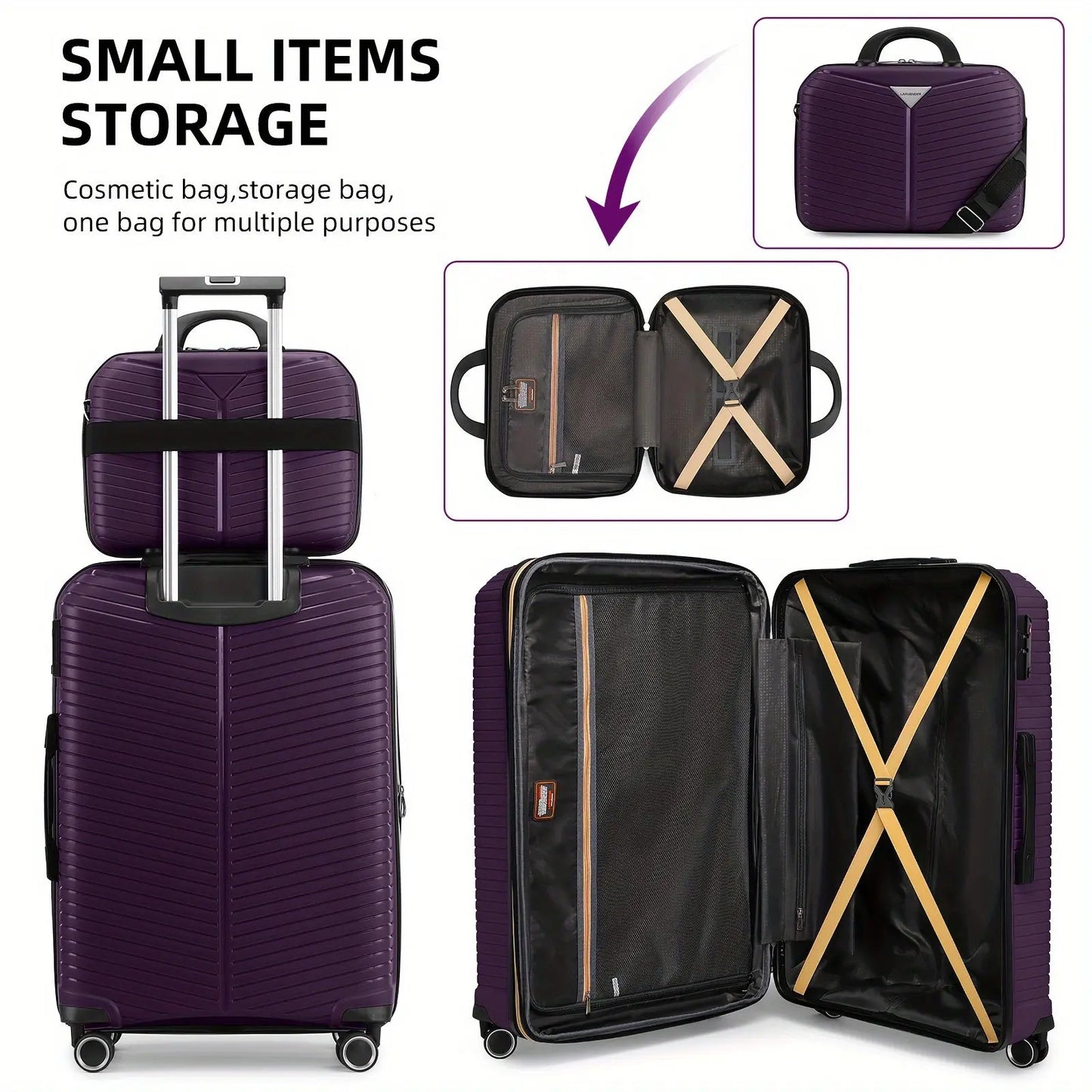 5-Piece Expandable PP Luggage Set - Durable Spinner Suitcases with TSA-Approved Combination Lock, Aluminum Alloy Handle, and Hard Shell - Perfect for Women Travelers and Carry-On Needs Temu