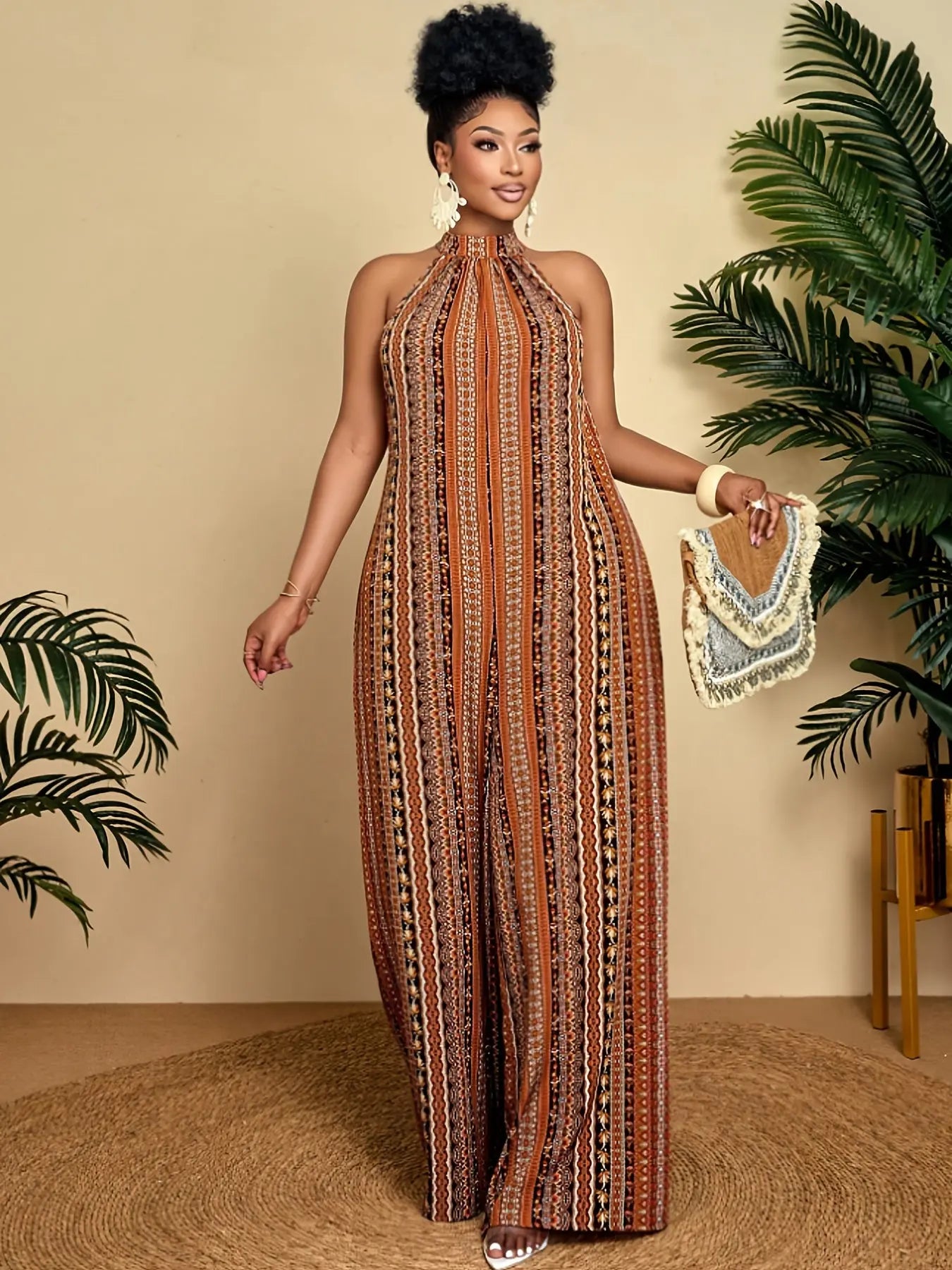 Women's Plus Size Boho-Chic Jumpsuit - Sleeveless Off-the-Shoulder Wide-Leg Pants Temu