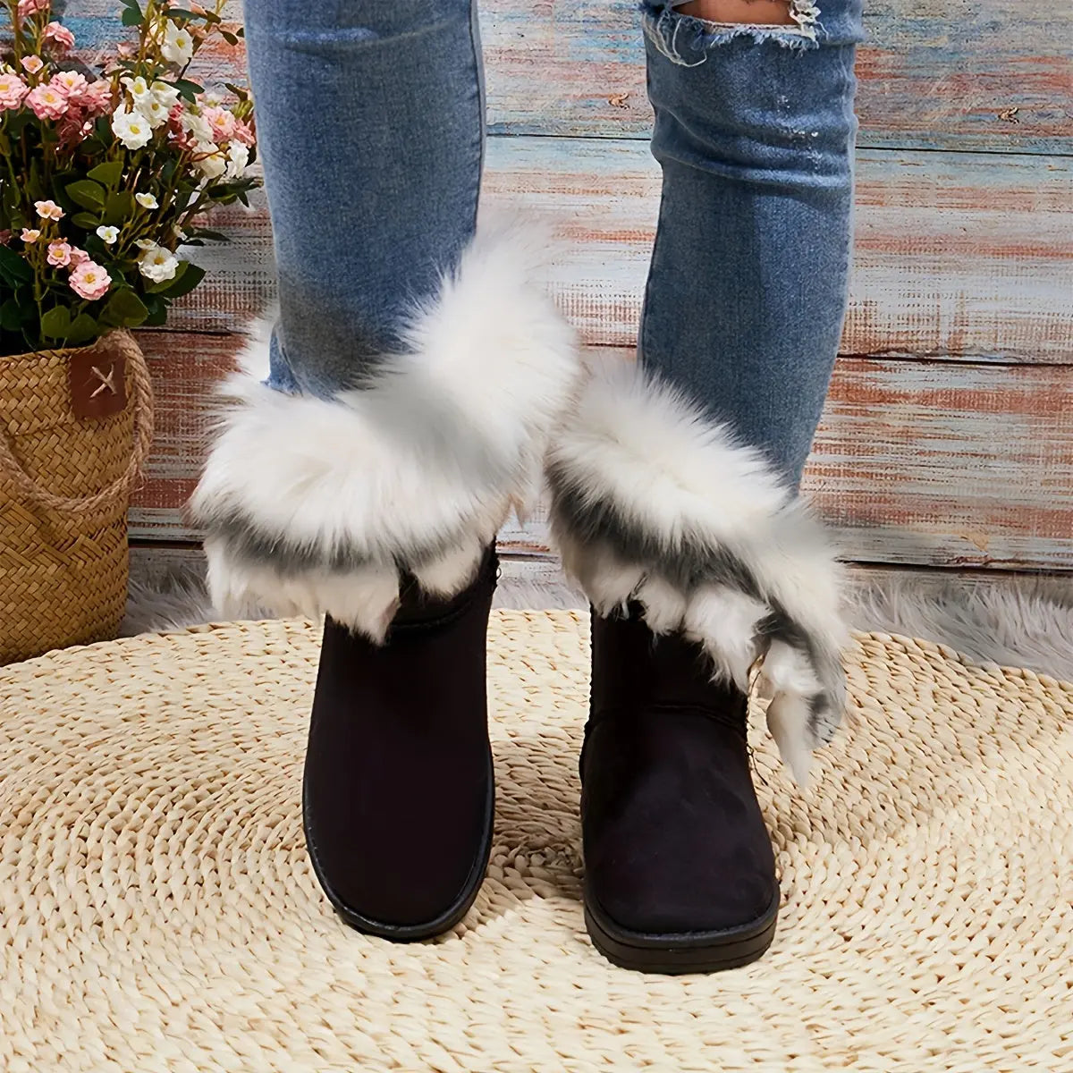 Women's Warm Snow Boots, Fashion Faux Fur Slip On Boots, Women's Comfortable Winter Boots Chic Le'Meek