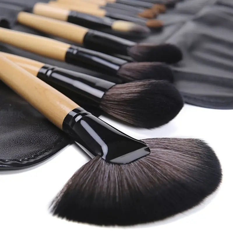 24pcs Professional Makeup Brush Set with Soft Synthetic Bristles for Flawless Foundation, Blush & Eyeshadow Application - Includes Travel Case Chic Le'Meek