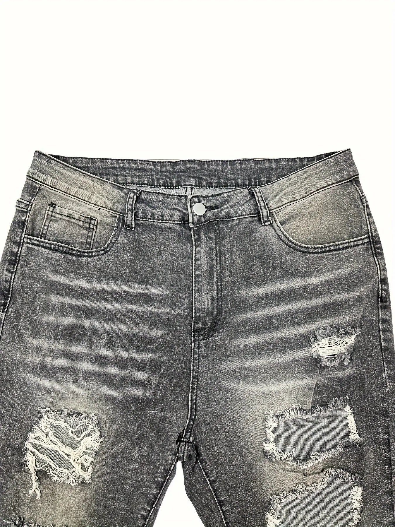 Plus Size Womens Fashionable Skinny Jeans - Durable & Stretchy, Distressed Ripped Design with Raw Trim, Button Fly, Low Rise - Perfect for Curvy Figures, Trendy Denim Style Temu