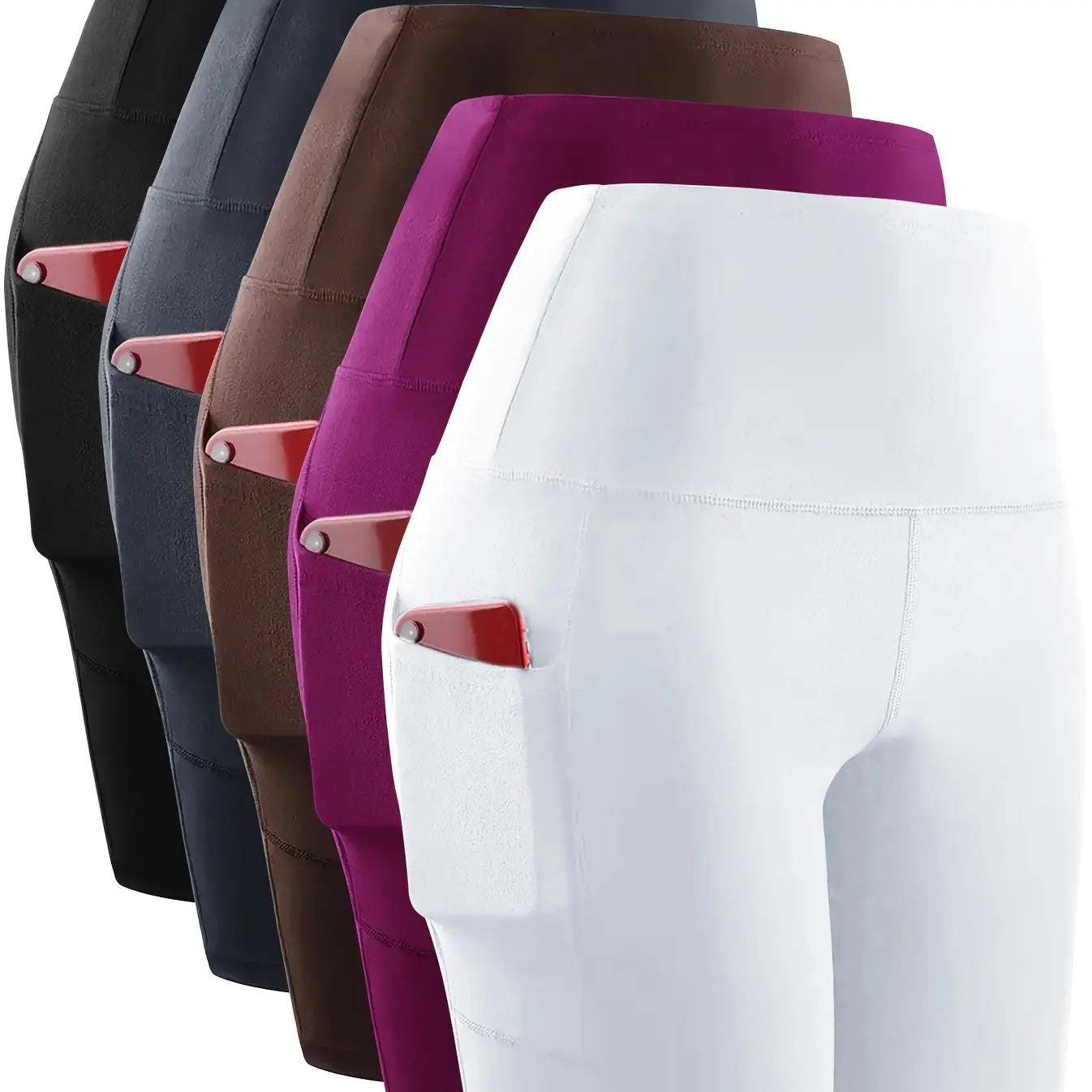 5pcs Set Of 5-inch High Waisted Knight Shorts, Women's Pockets, Ultra Soft Abdomen Control, No Perspective Exercise, Running, Yoga Exercise Shorts, 6-inch Length Chic Le'Meek