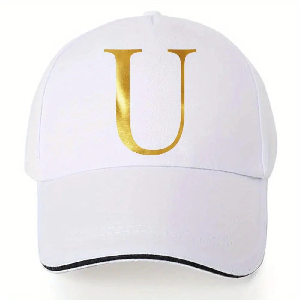 Lightweight Baseball Cap with Adjustable Shoulder Strap, Breathable And Quick Drying- Customizable Golden Letter Design, Suitable for Outdoor Sports And Travel, Baseball Cap Chic Le'Meek