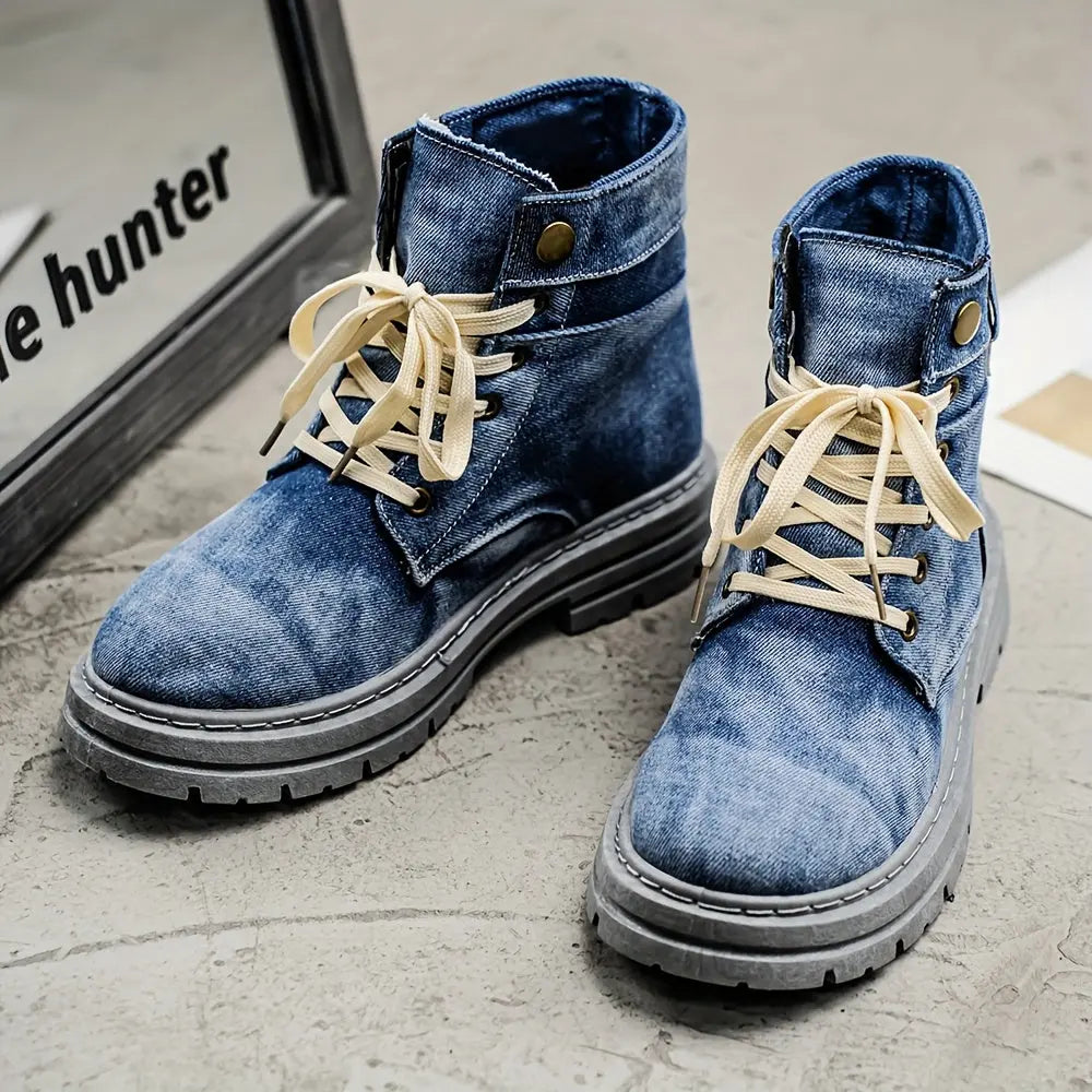 Men's Thick Anti-Slip Shock-Absorbing Ankle Boots - Durable PU Upper & PVC Sole, All-Season Versatile Lace-Up Shoes for Casual, Outdoor & Daily Wear, Casual Streetwear, Modern Street Footwear, Comfortable Fabric Insole Chic Le'Meek