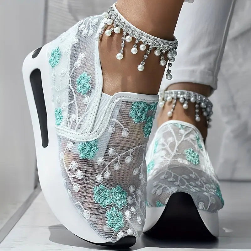 Floral Embroidery Sheer Mesh Sneakers Temu