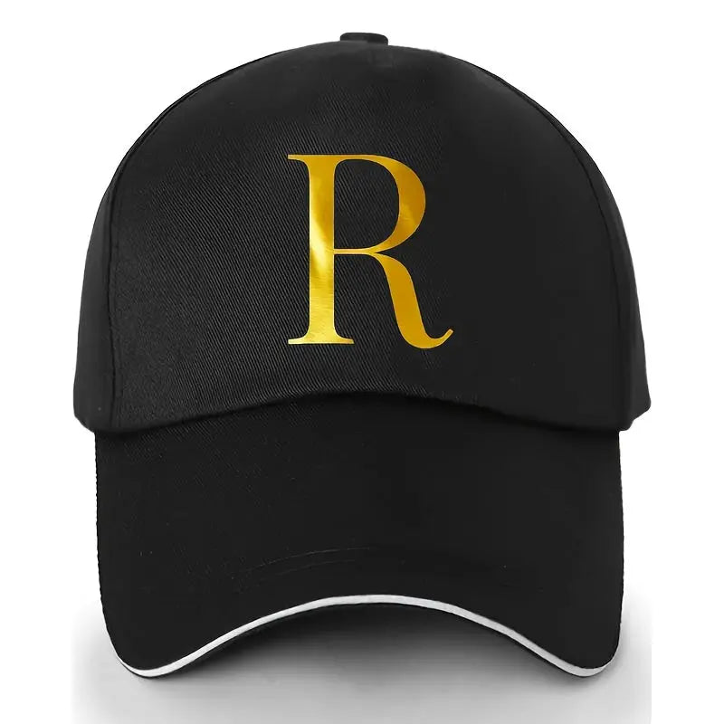 Unisex Polyester Baseball Cap | Adjustable Fit | Lightweight, Breathable & Quick-Dry | Golden Letter Print Embroidery 'M' or 'A' | Ideal for Outdoor Sports and Travel | Stylish Hip-Hop Dad Hat, Casual Wear Hat | Hiphop Style Chic Le'Meek