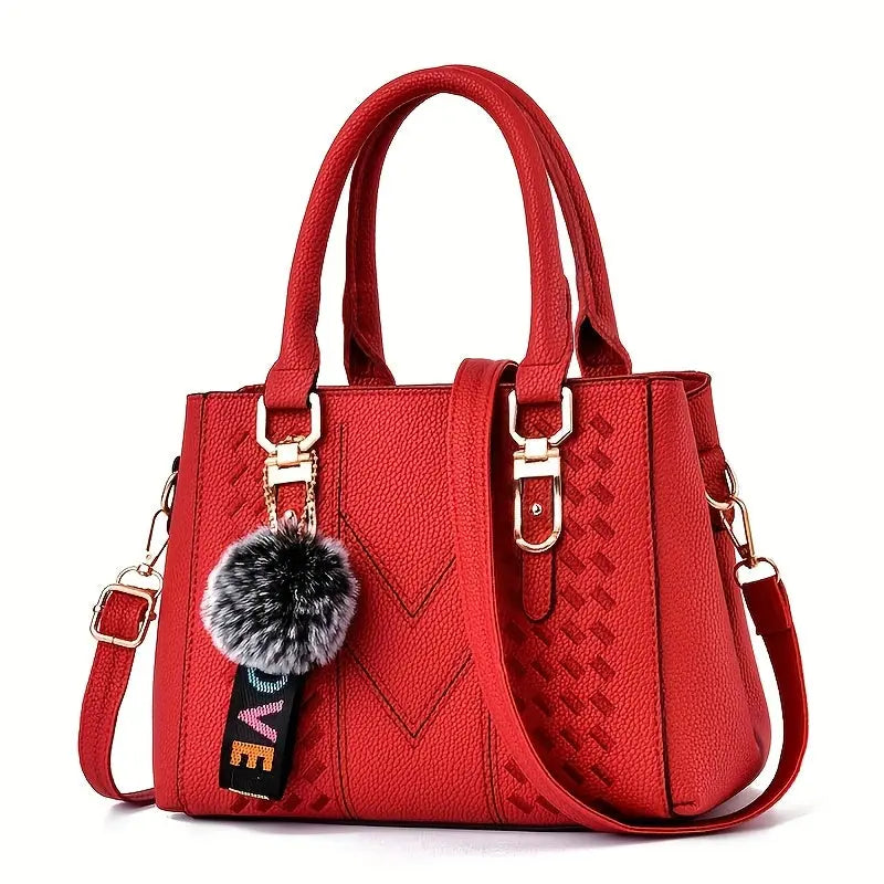 Mother's Day Gift - Women's Trendy Handbag, Simple Quilted Crossbody Bag with Ball Pendant for Mom and Family Chic Le'Meek