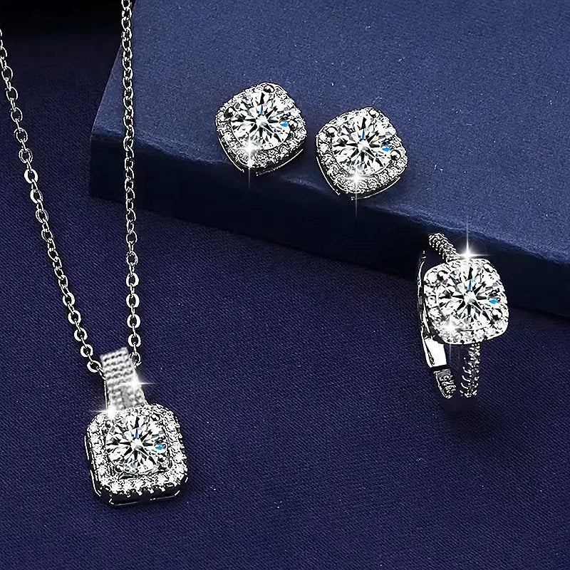 1 Set 4pcs Elegant, luxurious, Shiny And Exquisite necklace, earrings, Ring set, Beautiful And fashionable, all-match Commemorative Gift Chic Le'Meek