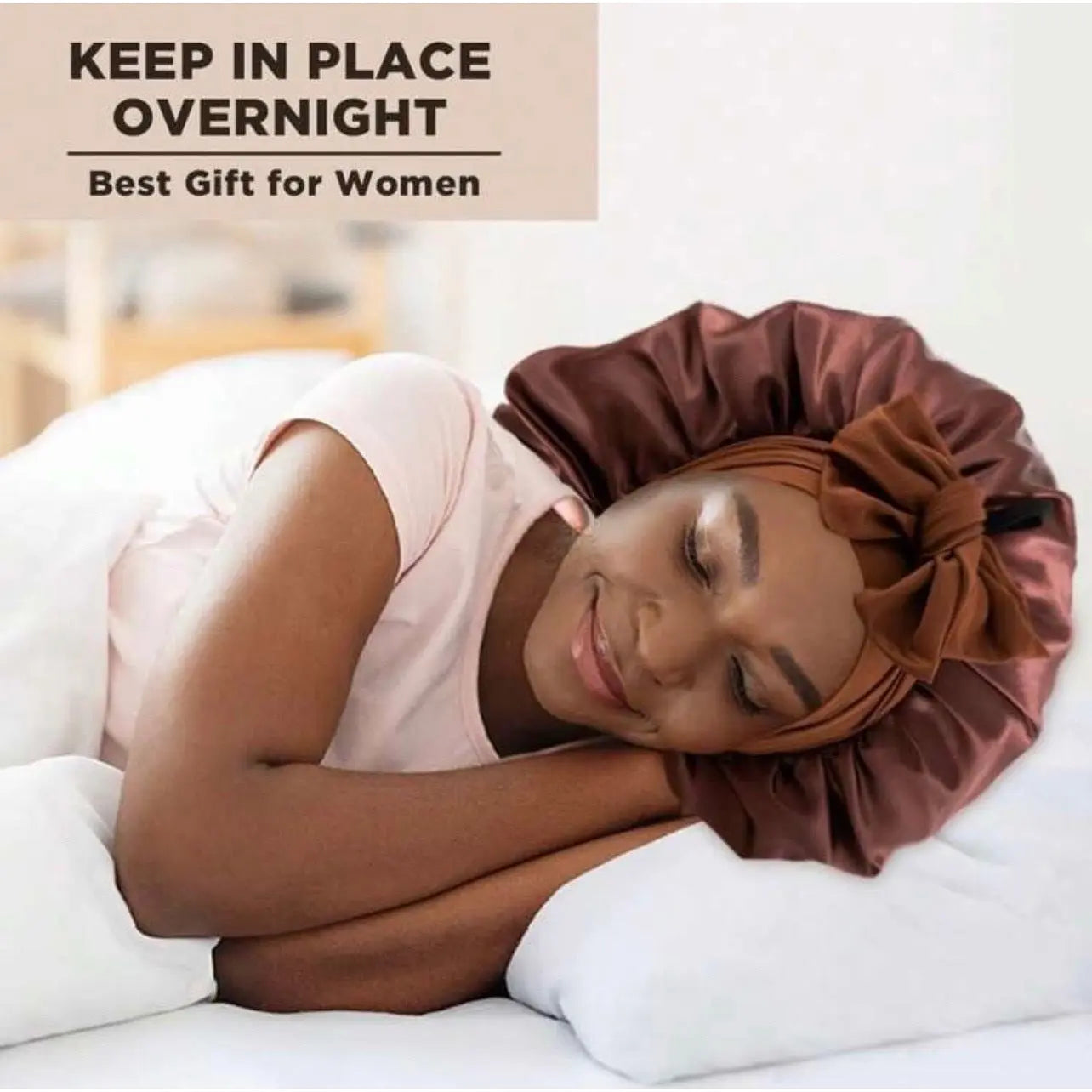 Women's Elastic Tie Band Long Satin Bonnet for Long Curly Hair - Gentle Hair Care Sleeping Cap with Smooth Texture and Soft Inside Chic Le'Meek