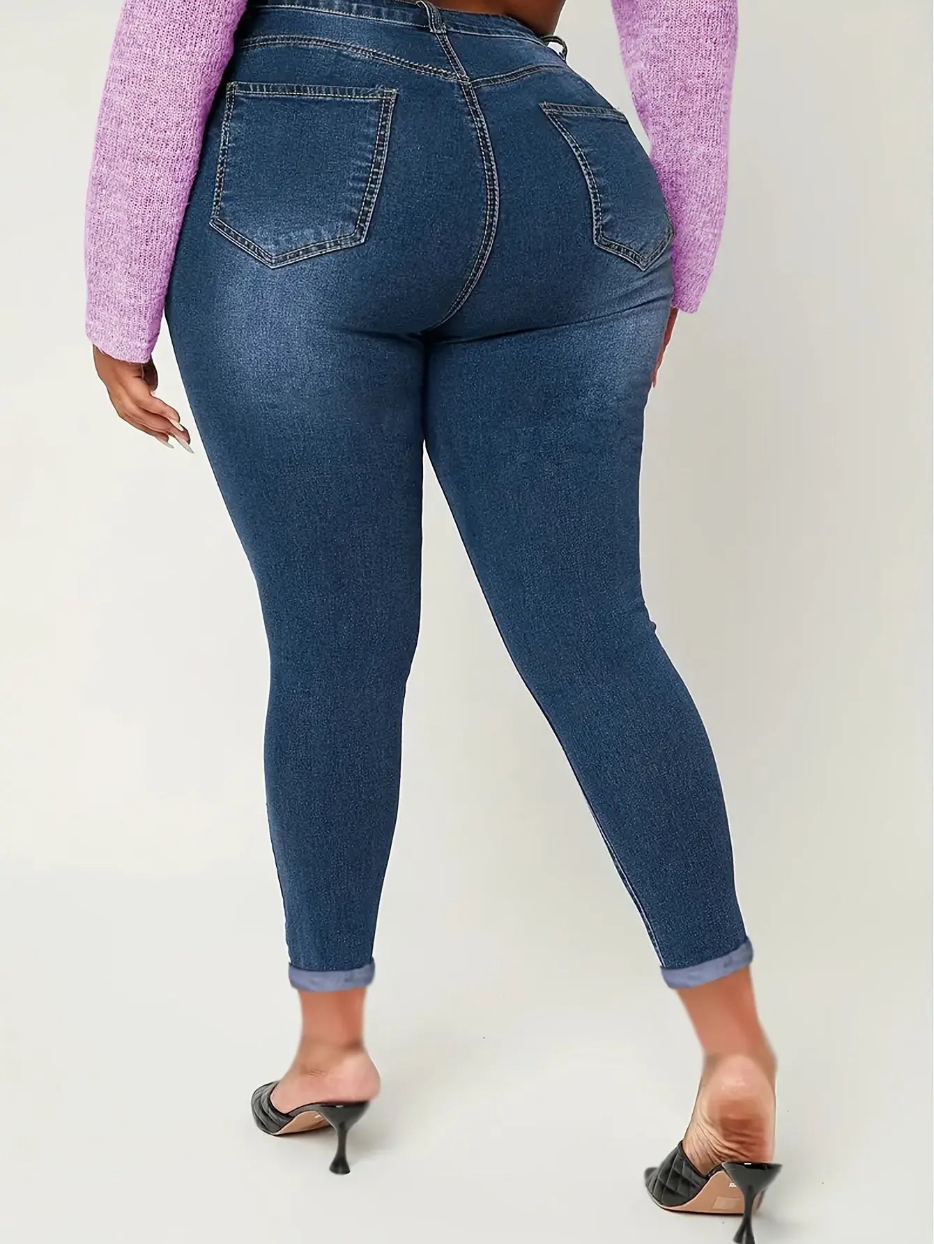 Plus Size Plain Skinny Fit Washed Blue Casual Style Zipper Button Closure Denim Pants, Women's Denim Jeans & Clothing Temu