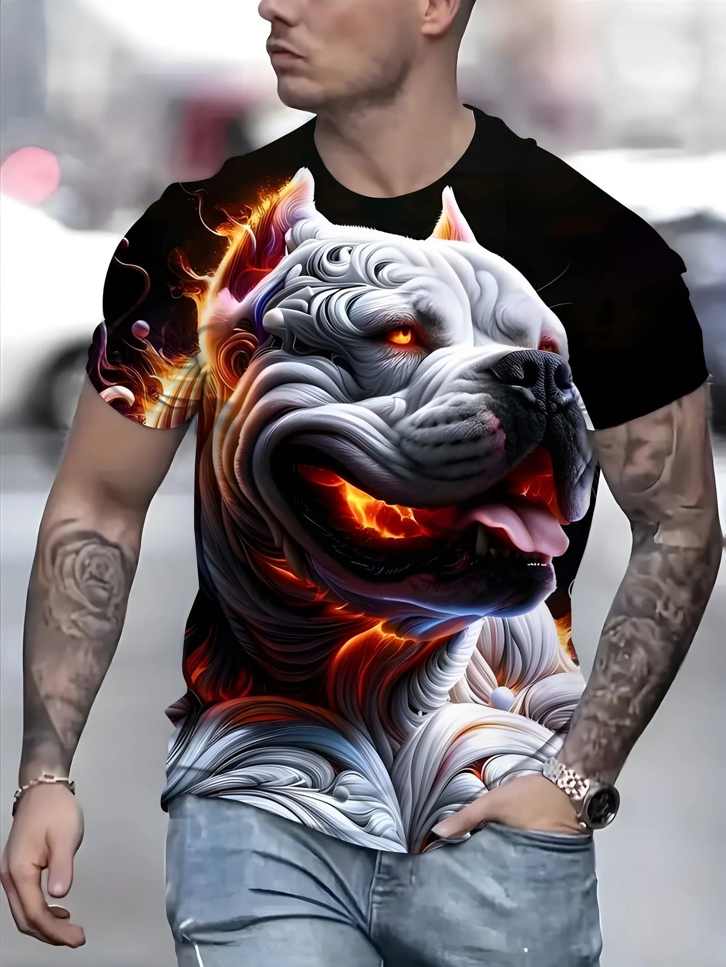 Plus Size Mens 3D Pug Graphic Tee - Fashionable Streetwear Design - Comfortable Short Sleeves for Trendsetters Temu