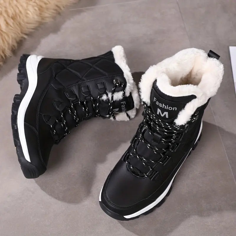 Women'S Winter Snow Boots, Anti-Slip Thick Warm Fleece-Lined Shoes, Solid Color, Round Toe, Fabric Upper, TPR Sole, Superfine Fiber Inner, Man-Made Materials - Cozy Footwear for Cold Weather Chic Le'Meek