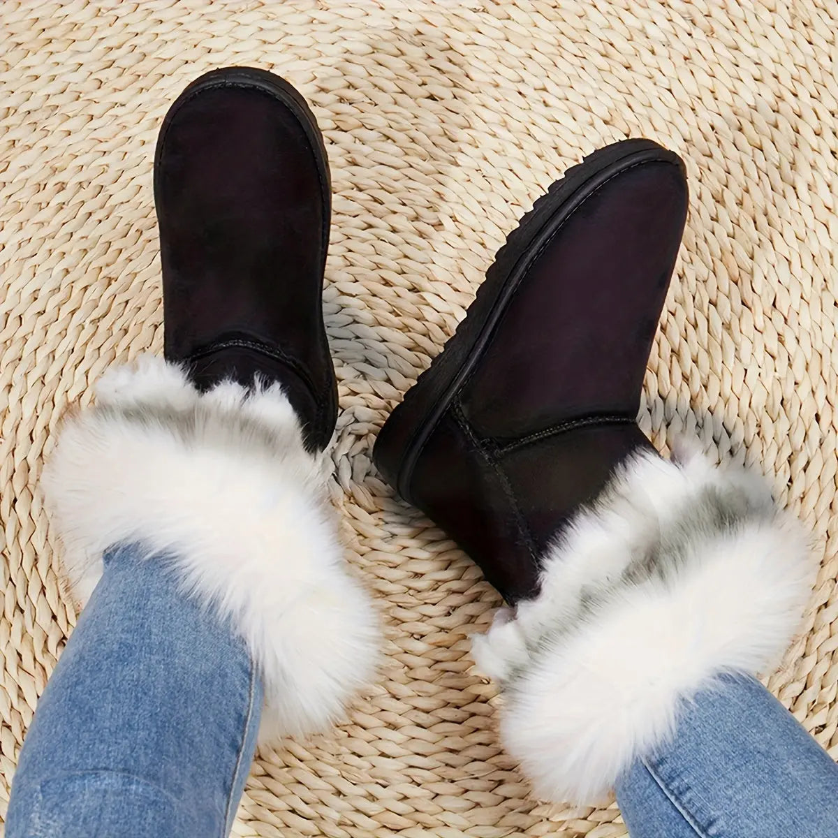 Women's Warm Snow Boots, Fashion Faux Fur Slip On Boots, Women's Comfortable Winter Boots Chic Le'Meek