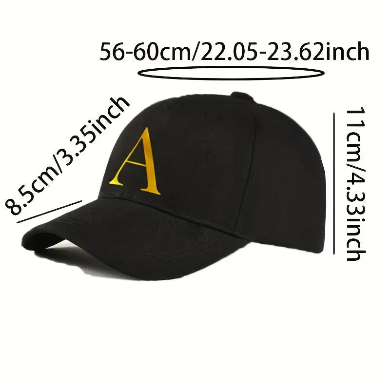 Unisex Polyester Baseball Cap | Adjustable Fit | Lightweight, Breathable & Quick-Dry | Golden Letter Print Embroidery 'M' or 'A' | Ideal for Outdoor Sports and Travel | Stylish Hip-Hop Dad Hat, Casual Wear Hat | Hiphop Style Chic Le'Meek
