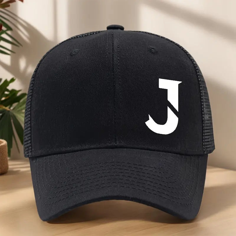 Creative Alphabet J Printed Baseball Cap - Spring/Summer Mesh Breathable Adjustable Bill Cap for Outdoor Leisure, Sports, Hiking, Fishing, and Sun Protection - Polyester Material, Non-Stretch Fabric, Lightweight, Hand Wash or Chic Le'Meek