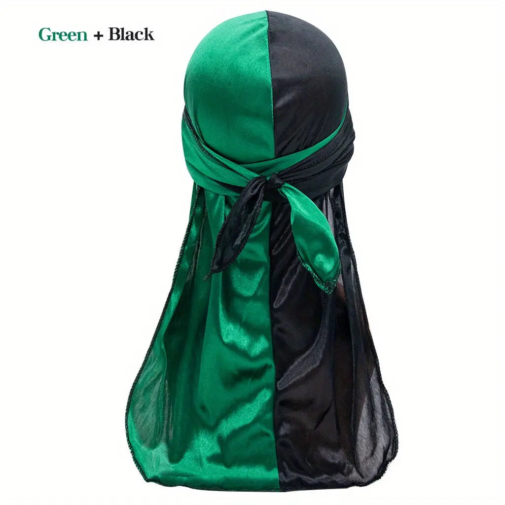 Silky Durag - Assorted Colors Satin Pirate Cap with Long Tail, Wide Straps, Elastic Breathable Head Wrap Chic Le'Meek