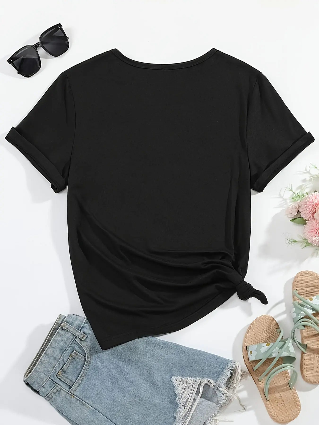 A Two-piece Set Of Women's Top And Shorts, Prayer Gesture Prayer Beads Banknote Cross Print Women's Top And Shorts Set, Women's Round-neck Short-sleeved T-shirt And Shorts Chic Le'Meek