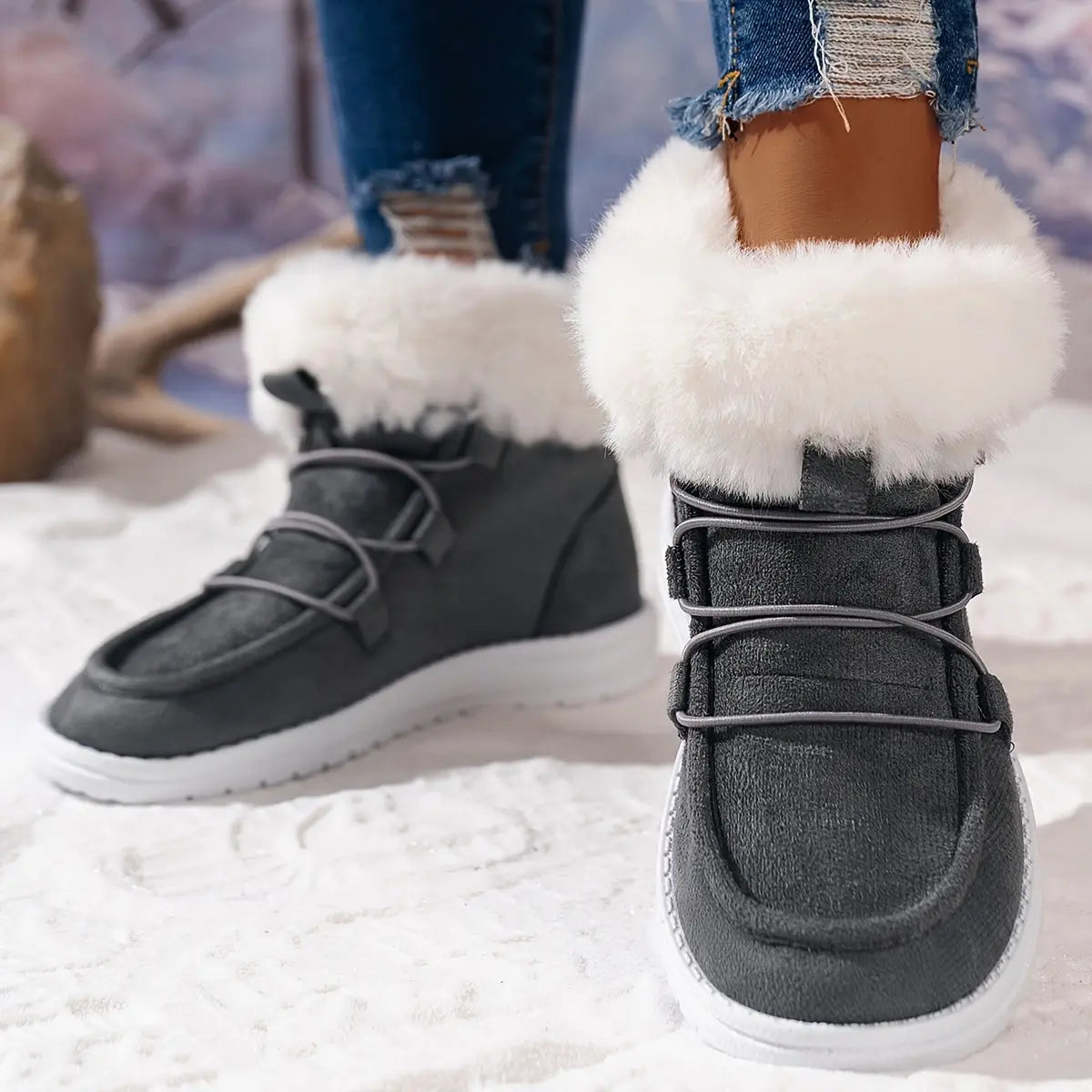 Medium Tube Comfort Sneakers - Soft Fabric Inner, Non-Slip EVA Sole, Thickened Warm Snow Boot Design, Versatile and Breathable for Winter Activities Chic Le'Meek