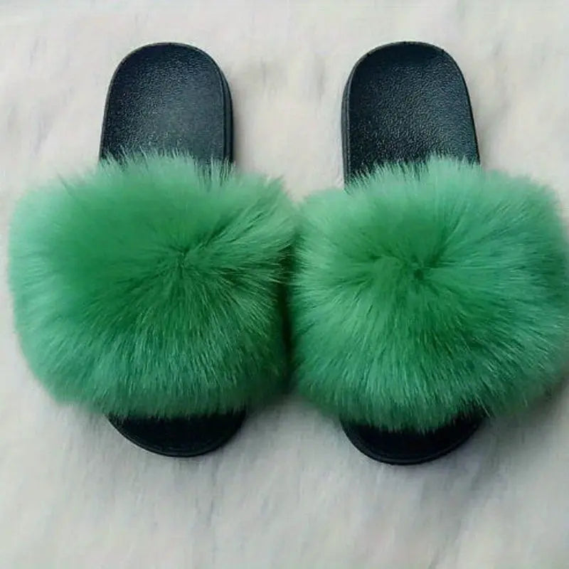 Luxurious Womens Faux Fur Slides - Soft Open Toe Slip-Ons - Ultra-Plush Indoor Slippers for Cozy Lounging - Comfortable Flat Sole - Perfect for Bedroom & Casual Wear Temu