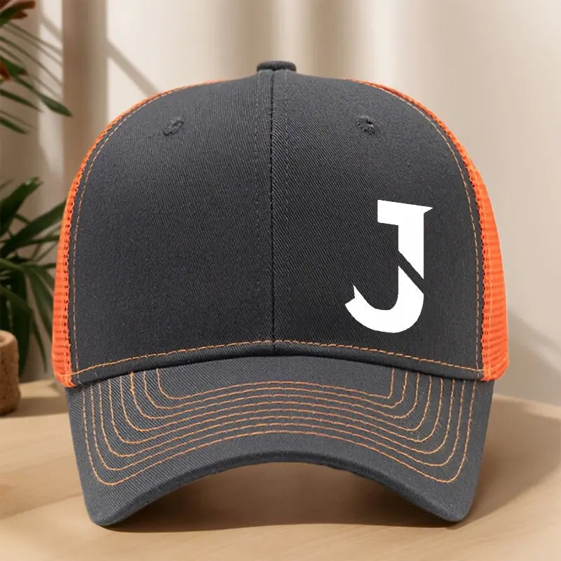 Creative Alphabet J Printed Baseball Cap - Spring/Summer Mesh Breathable Adjustable Bill Cap for Outdoor Leisure, Sports, Hiking, Fishing, and Sun Protection - Polyester Material, Non-Stretch Fabric, Lightweight, Hand Wash or Chic Le'Meek
