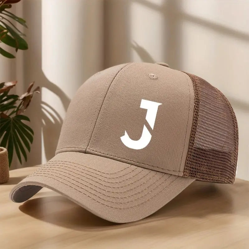 Creative Alphabet J Printed Baseball Cap - Spring/Summer Mesh Breathable Adjustable Bill Cap for Outdoor Leisure, Sports, Hiking, Fishing, and Sun Protection - Polyester Material, Non-Stretch Fabric, Lightweight, Hand Wash or Chic Le'Meek