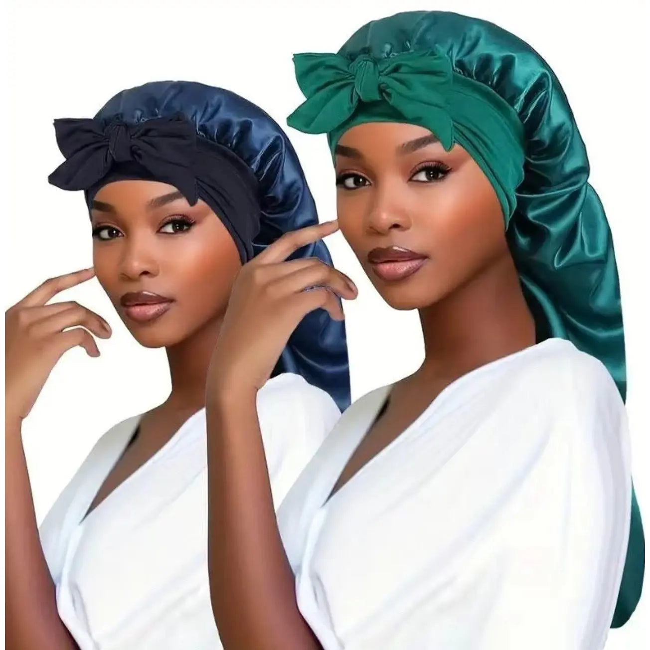 Women's Elastic Tie Band Long Satin Bonnet for Long Curly Hair - Gentle Hair Care Sleeping Cap with Smooth Texture and Soft Inside Chic Le'Meek