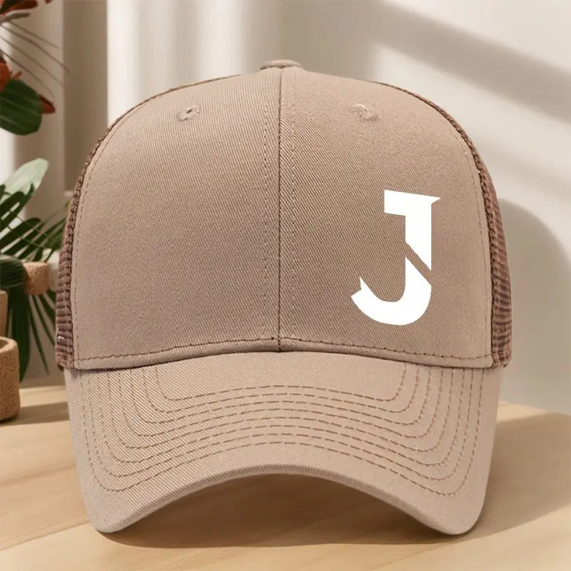 Creative Alphabet J Printed Baseball Cap - Spring/Summer Mesh Breathable Adjustable Bill Cap for Outdoor Leisure, Sports, Hiking, Fishing, and Sun Protection - Polyester Material, Non-Stretch Fabric, Lightweight, Hand Wash or Chic Le'Meek