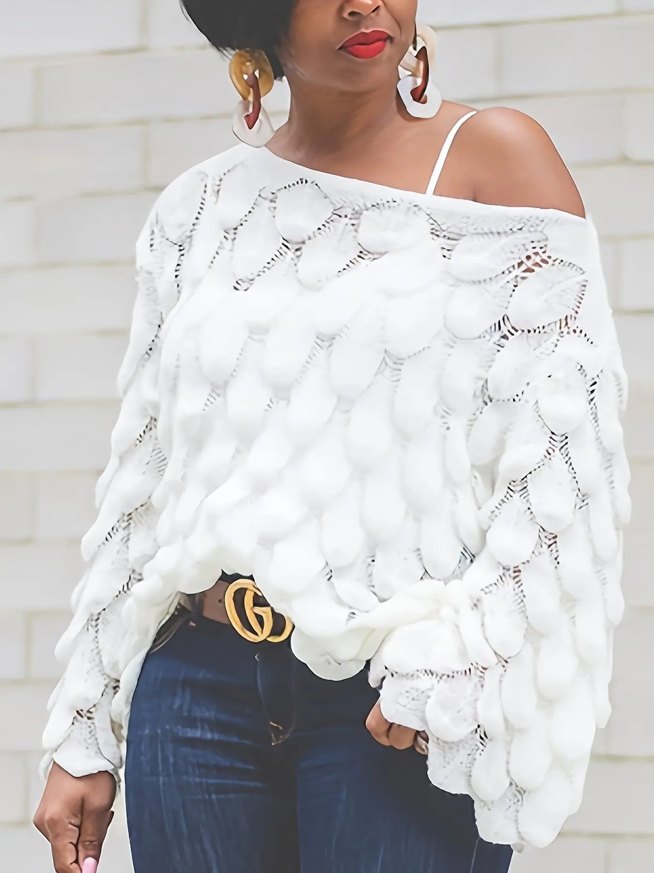 Women's Off-Shoulder Hollow Knit Sweater Temu