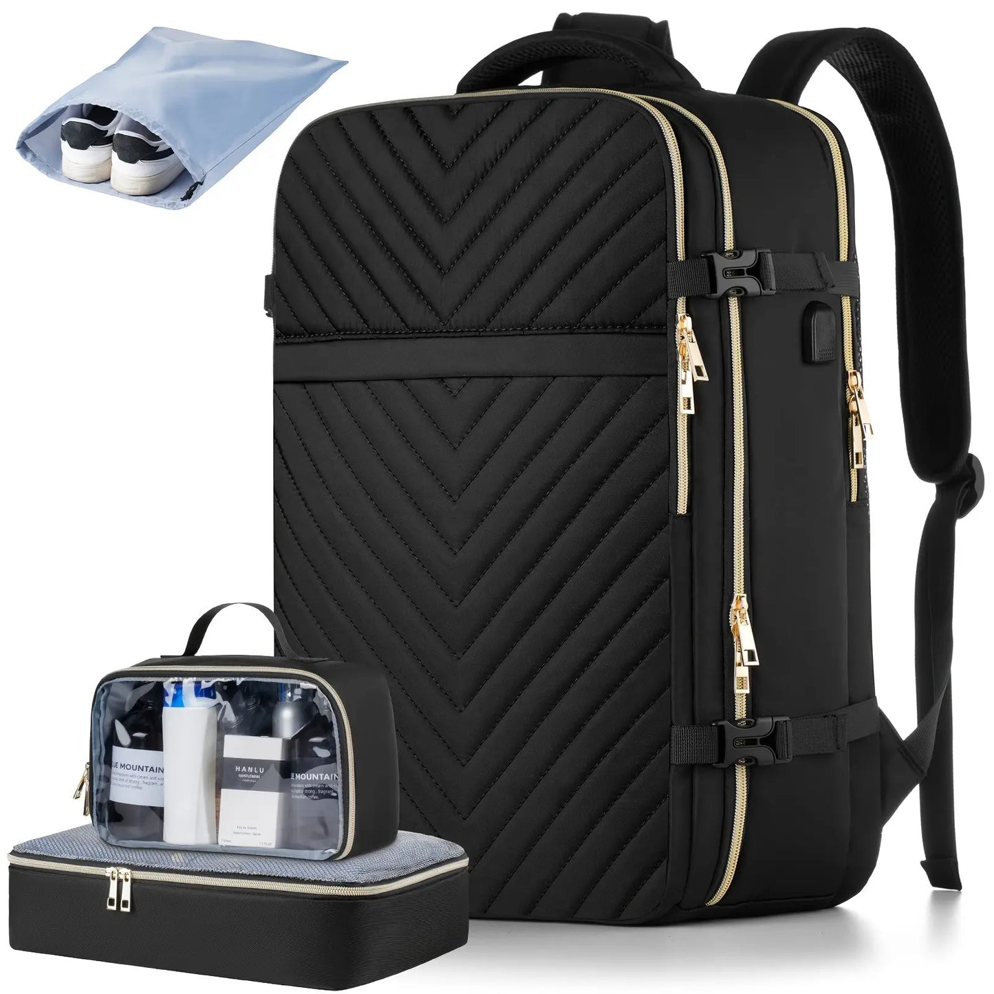 Flight Approved Large Travel Laptop Backpack With 3 Packing Cubes & USB Charge Port, 17 Inch Water Resistant Luggage Travel Bag For Weekender Business Temu