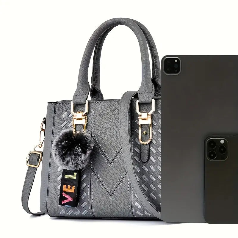 Mother's Day Gift - Women's Trendy Handbag, Simple Quilted Crossbody Bag with Ball Pendant for Mom and Family Chic Le'Meek