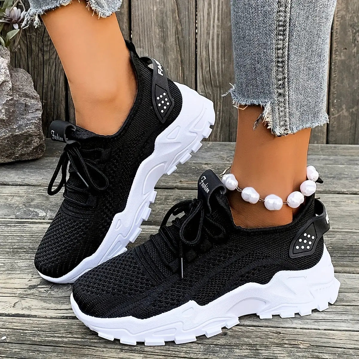 Ladies' Breathable Mesh Women'S Shoes, Lightweight And Low Cut Sports Shoes, Soft Insoles, Comfortable All Season Fitness, Walking And Casual Wear, White, Black, Red Fashionable Design, Comfortable Outdoor Thick Soled Casual Chic Le'Meek