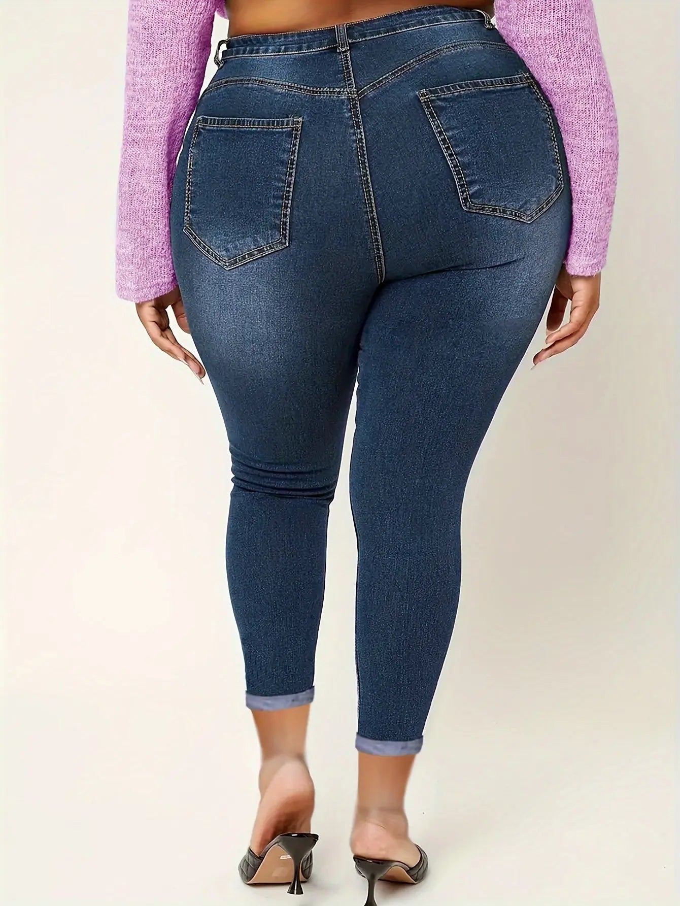 Plus Size Plain Skinny Fit Washed Blue Casual Style Zipper Button Closure Denim Pants, Women's Denim Jeans & Clothing Temu